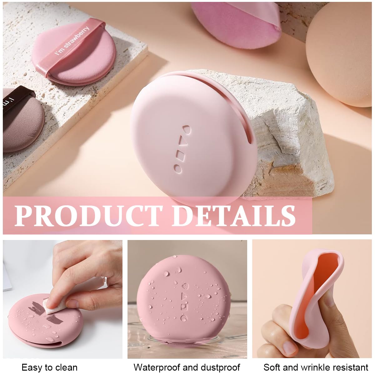 MAYCREATE Silicone Makeup Sponge Puff Holder, Travel Powder Puff Case Organizer, Soft & Durable Beauty Blender Storage - Pink MAYCREATE Silicone Makeup Sponge Puff Holder, Travel Powder Puff Case Organizer, Soft & Durable Beauty Blender Storage - Pink